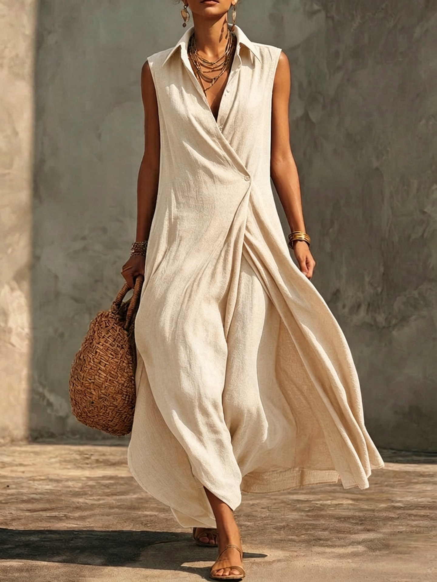 Casual Plain V Neck Maxi Dress