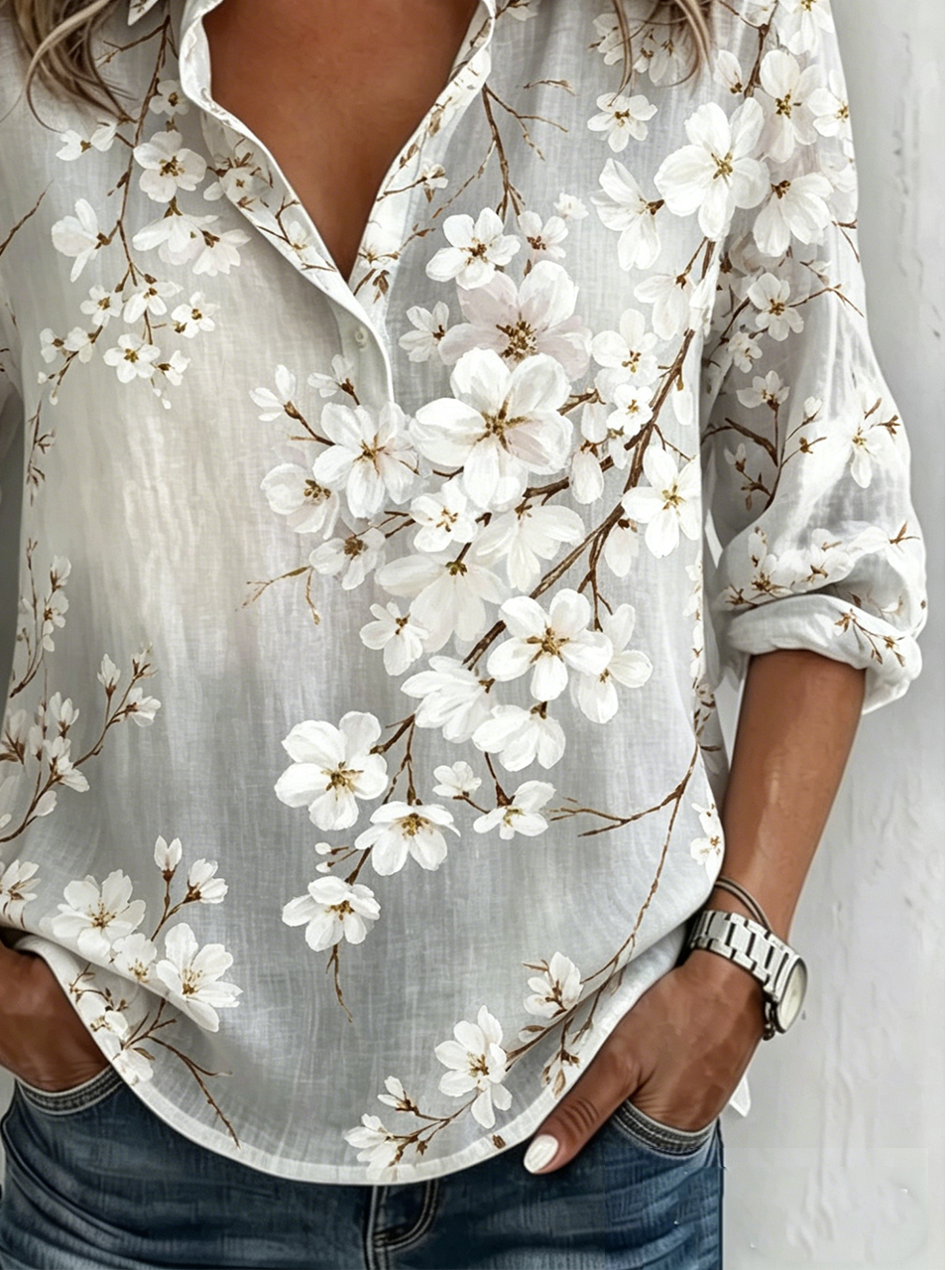 Vintage V Neck Loose Floral Shirt