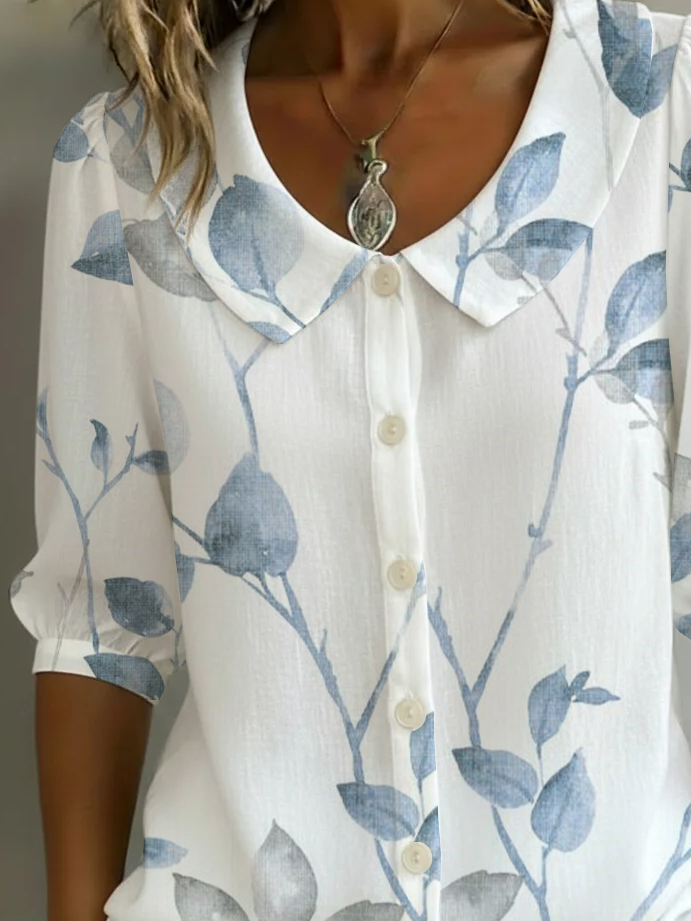 Women's Half Sleeve Shirt Summer White Floral Printing Shawl Collar Daily Going Out Casual Top