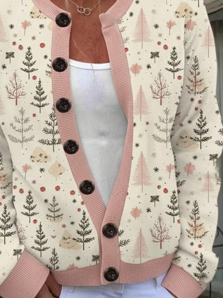 Printing Vintage Regular Fit Christmas Tree Cardigan