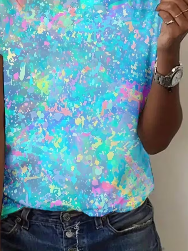 Women's Short Sleeve T-shirt Summer Blue Abstract Printing Jersey Crew Neck Daily Going Out Casual Top