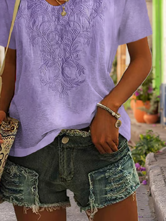 Women's Alzheimer's Floral Print Casual V-Neck Short-Sleeved T-Shirt