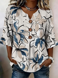 Women's Half Sleeve Blouse Summer As Picture Floral Printing V Neck Daily Going Out Vintage Top