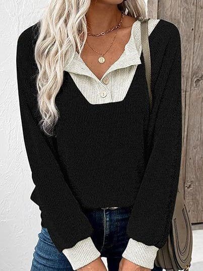 Split Joint Loose Simple Color Block Sweatshirt
