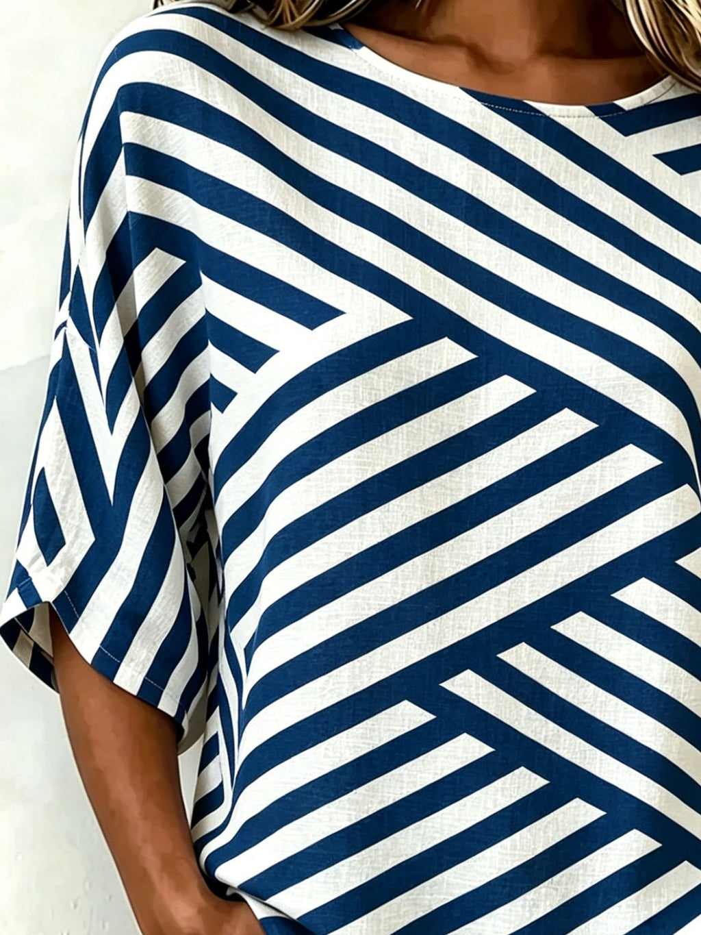 Cotton And Linen Abstract Striped Vintage Loose Casual Top