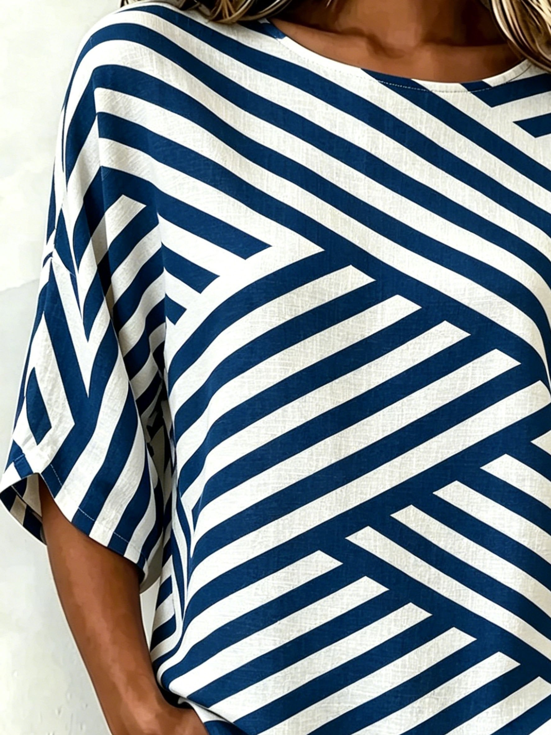 Cotton And Linen Abstract Striped Vintage Loose Casual Top