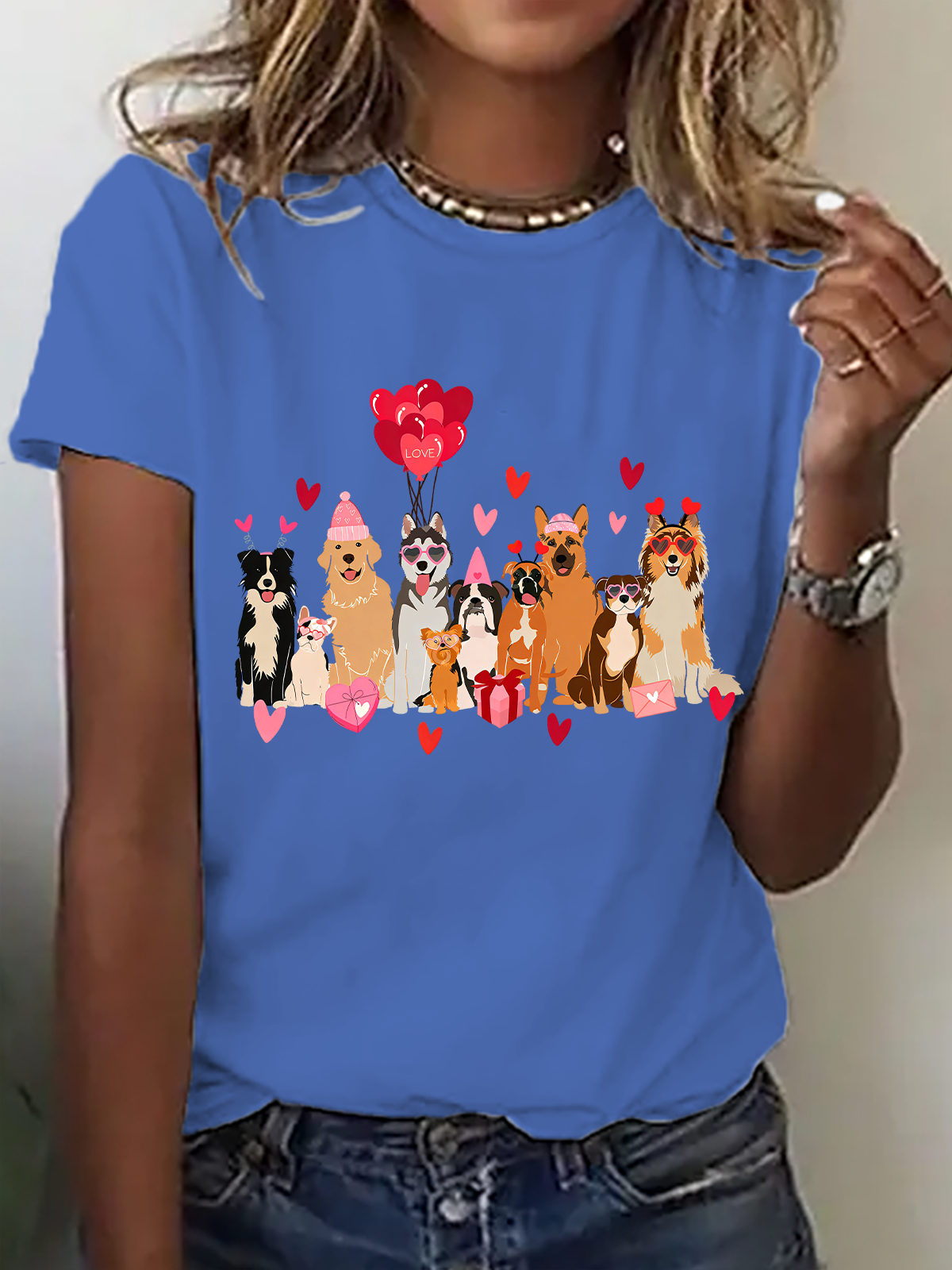 Valentines Dogs Cotton T-Shirt