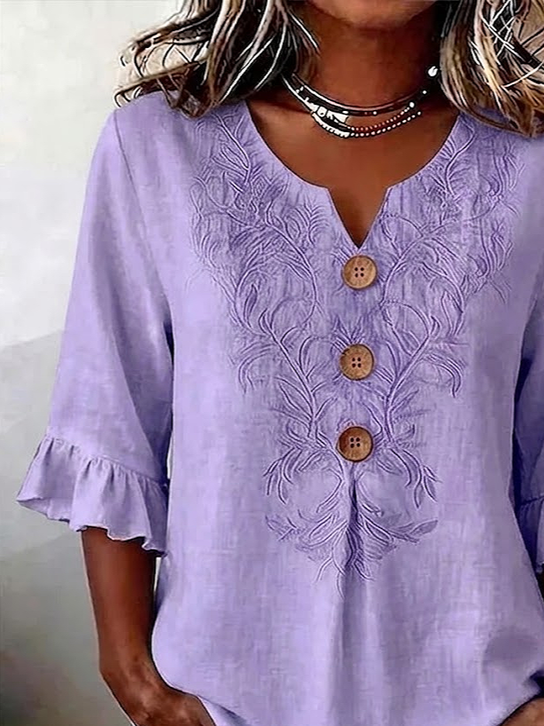 Women's Half Sleeve Blouse Summer Purple Floral Printing V Neck Daily Going Out Vintage Top