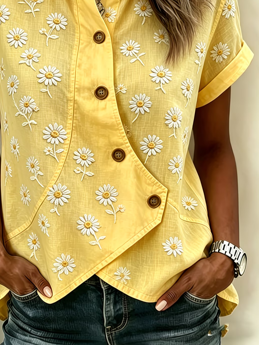 Women's Short Sleeve Shirt Summer Yellow Floral Printing Shawl Collar Daily Going Out Vintage Top
