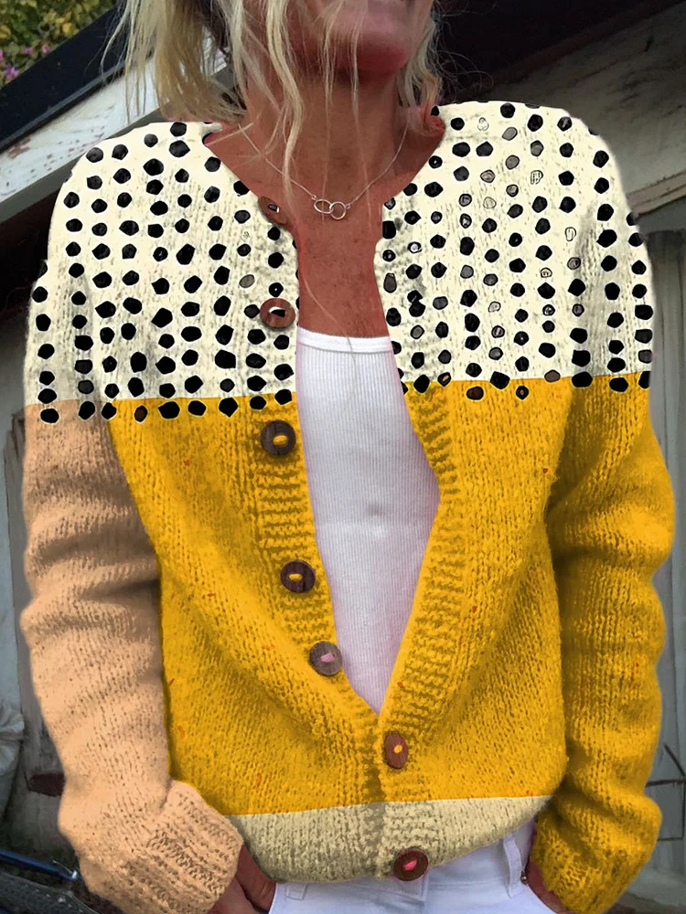 Women's Abstract Print Casual Long Sleeve Button Cardigan Sweater