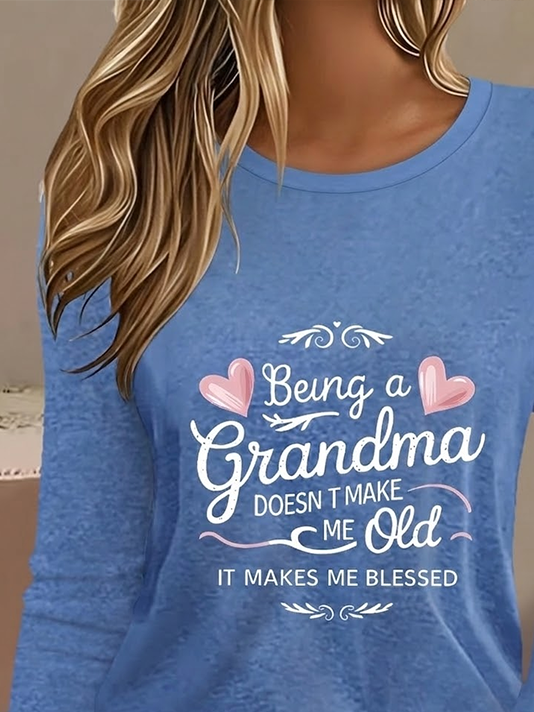 Women's Mother's Day Long Sleeve T-shirt Spring/Fall Blue Heart/Cordate Printing Jersey Crew Neck Daily Going Out Casual Top