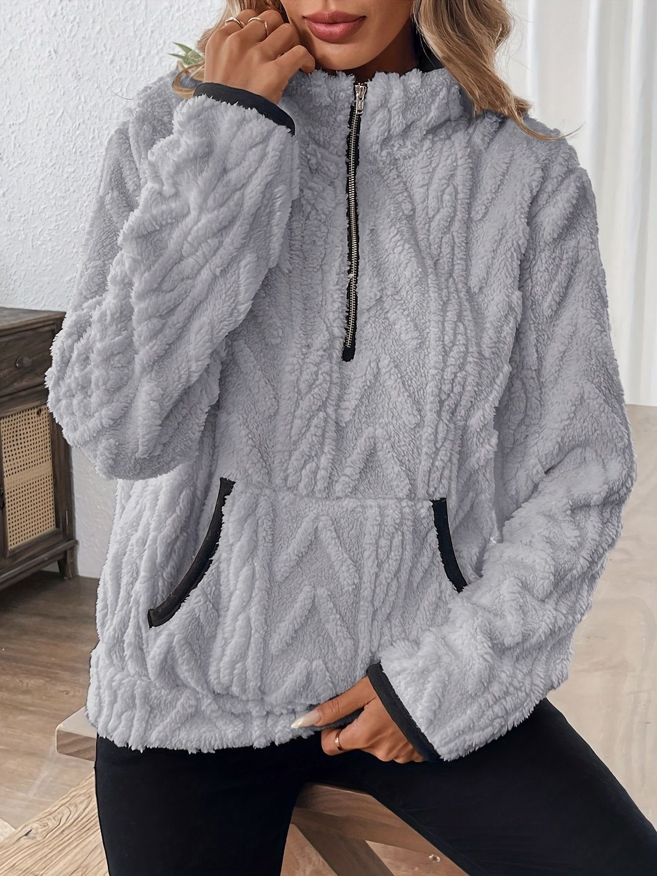 Plain Lady Romance Loose Stand Collar Sweatshirt