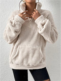 Split Joint Casual Loose Plush And Fleece Women's Stand Collar Zipper Sweatshirt
