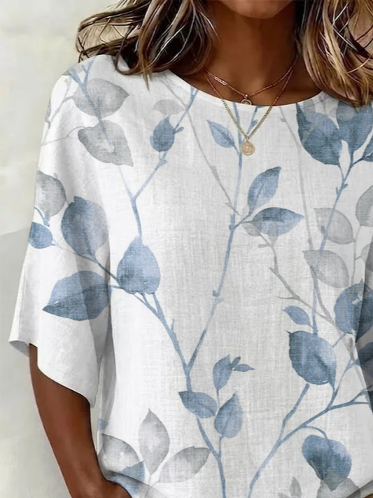Women's Half Sleeve Blouse Summer White Floral Printing Crew Neck Daily Going Out Vintage Top