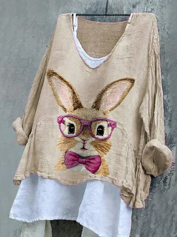 Women's Long Sleeve Blouse Spring/Fall Pink Easter (rabbit) Printing V Neck Daily Going Out Casual Top