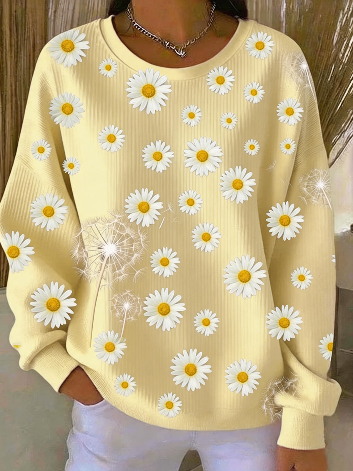 Vintage Dandelion Loose Crew Neck Sweatshirt