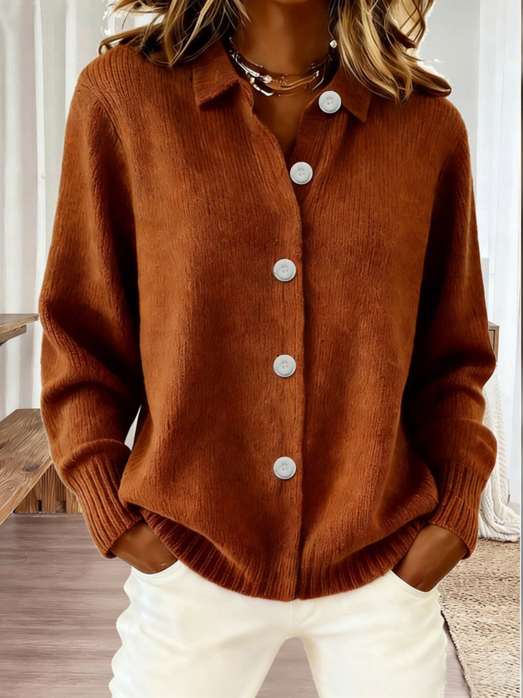 Plain Casual Loose Fit Cardigan