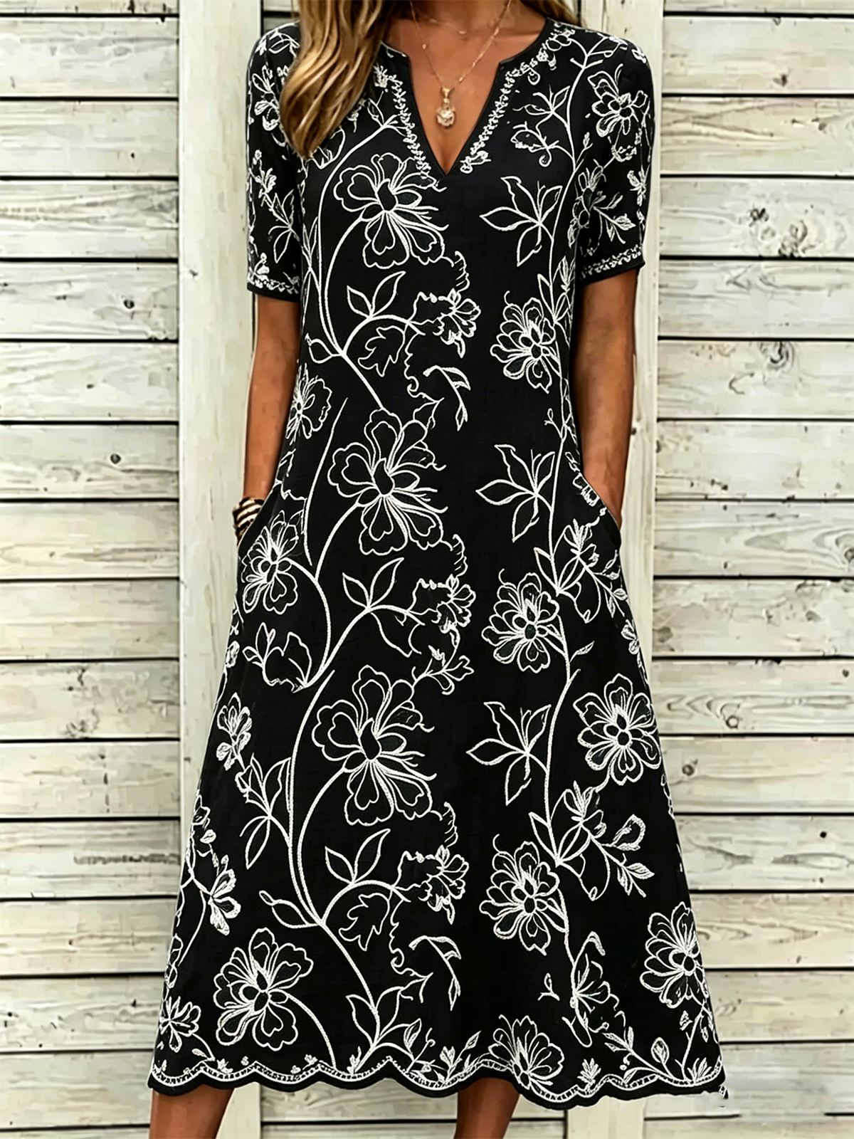 Floral Others Loose Elegant Dress With No