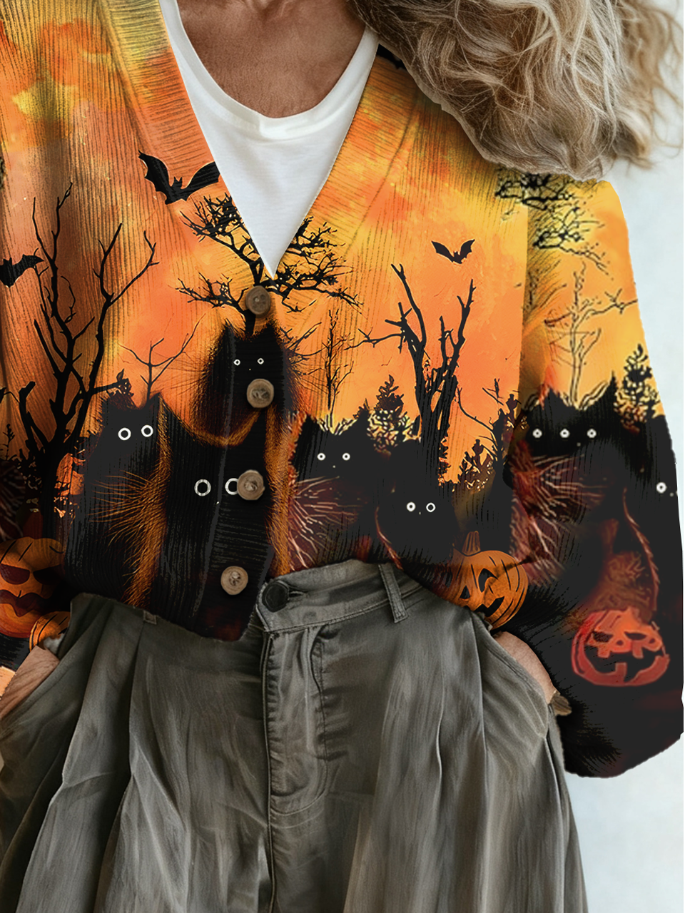 V Neck Boho Halloween Loose Cardigan