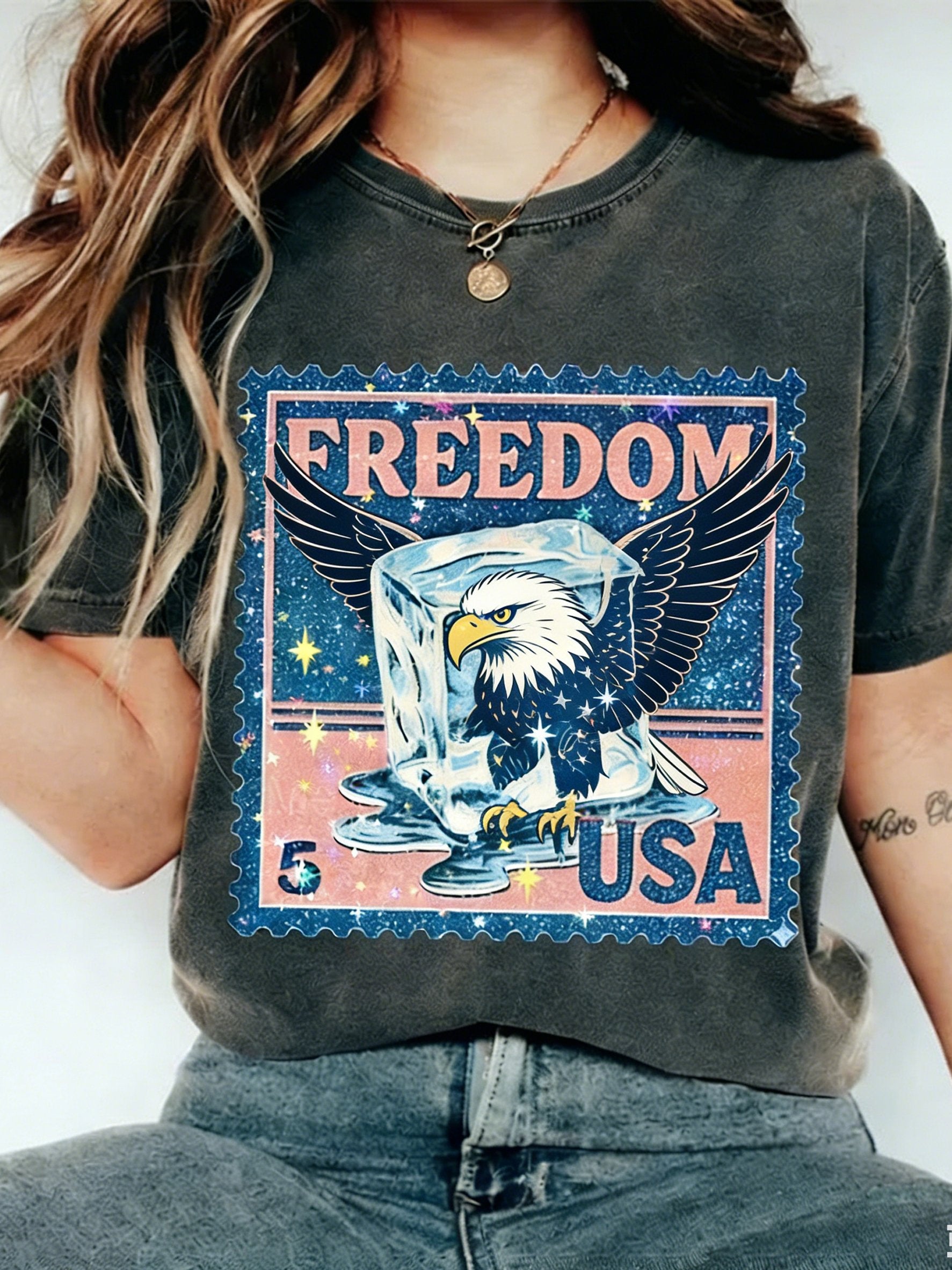 3D Printing America Flag 250th Anniversary Eagle Old Glory Crew Neck Short Sleeve Casual T-Shirt