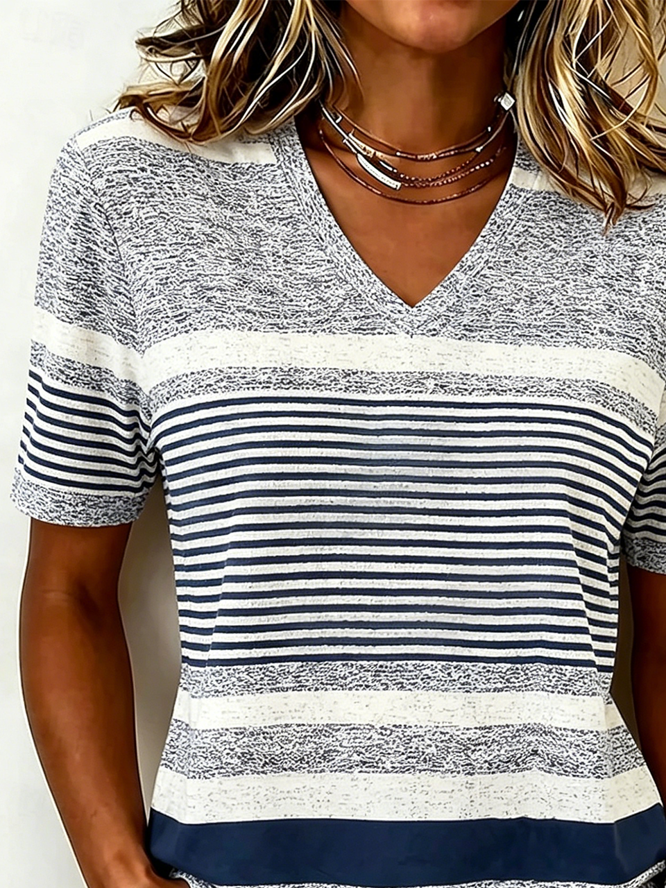 Casual Striped V Neck T-Shirt