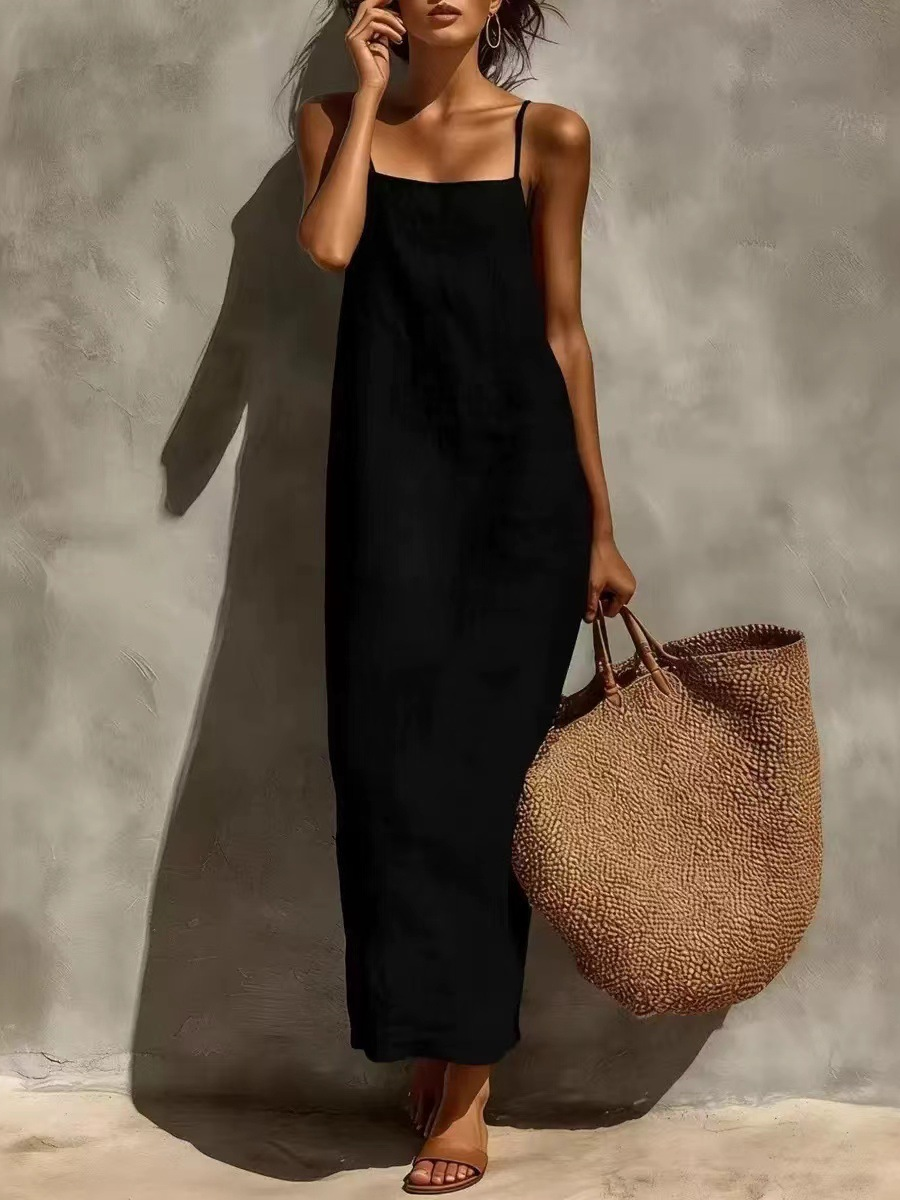 Casual Plain Spaghetti Midi Dress