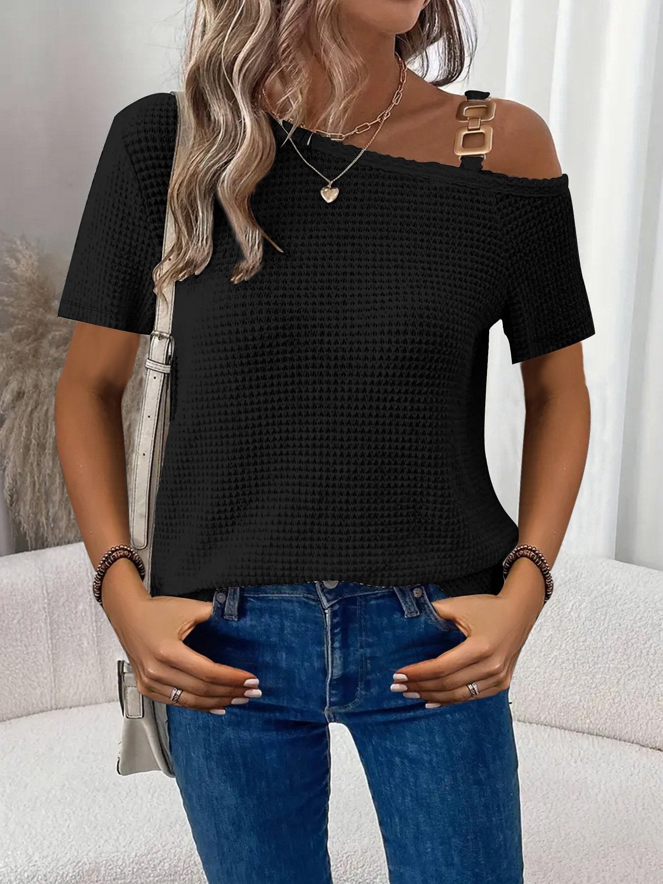 Women's Short Sleeve T-shirt Summer White Plain Split Joint Asymmetrical Daily Going Out Casual Top