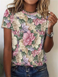 Women's Short Sleeve T-shirt Summer As Picture Floral Printing Jersey Crew Neck Daily Going Out Casual Top