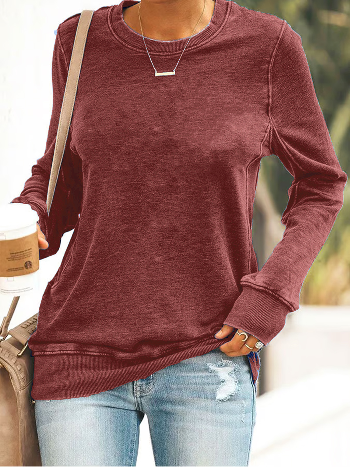 Women's Casual Long Sleeve Crew Neck Sweatshirt
