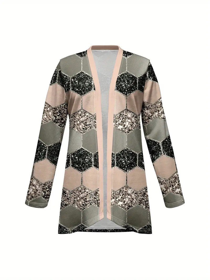 Women's Elegant Lightweight Cardigan Striped Print Long Sleeve Jacket