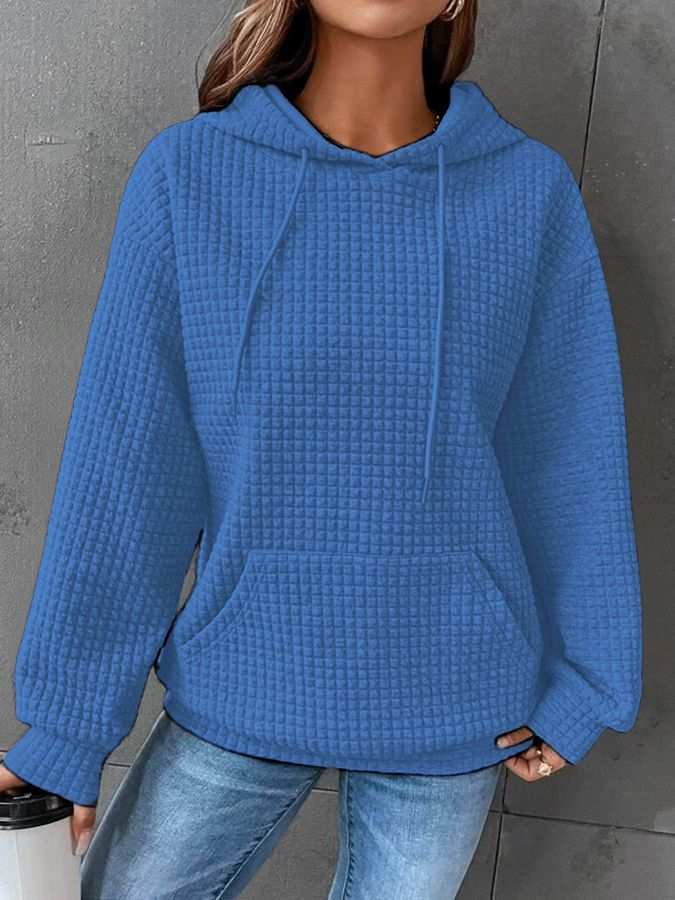 Women's Waffle Casual Long Sleeve Hooded Sweatshirt