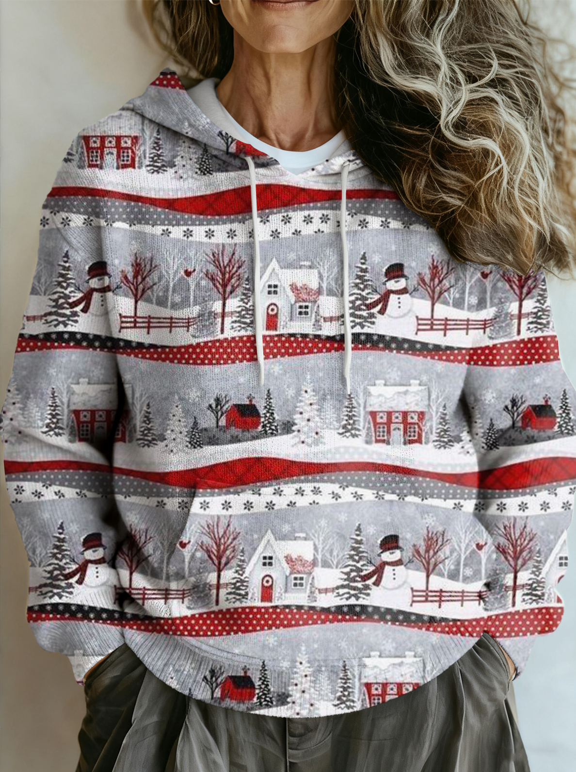 Ethnic Hoodie Loose Multicolor Block Sweater