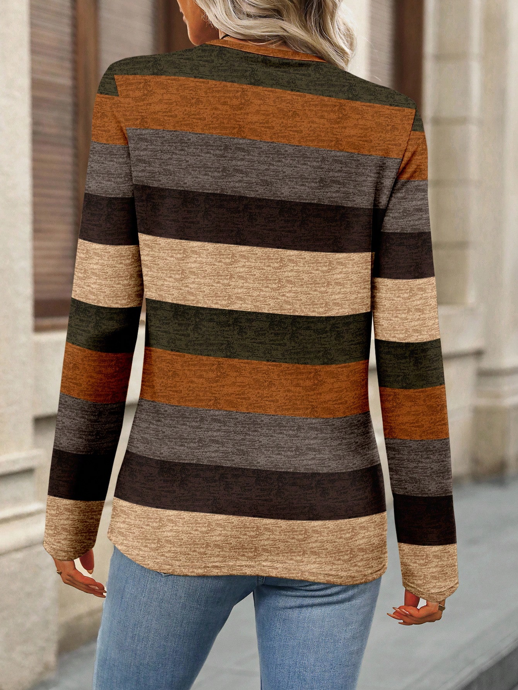 Women's Long Sleeve T-shirt Spring/Fall As Picture Multicolor Block Printing Jersey Crew Neck Daily Going Out Casual Top