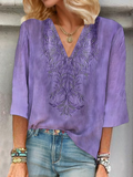 Women's Floral Print V-Neck Casual Blouse