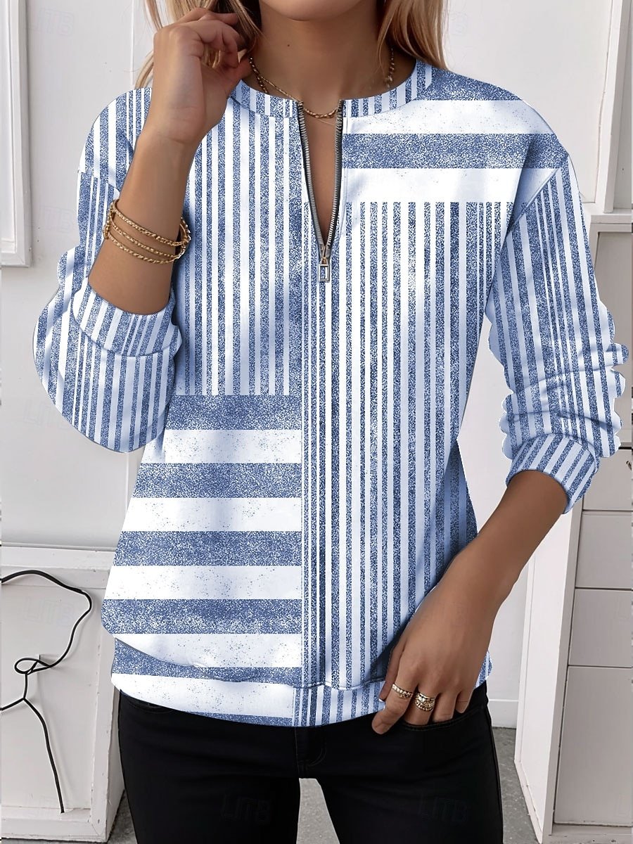 Women's Half Zip Sweatshirt Pattern Stripe Casual Commuter