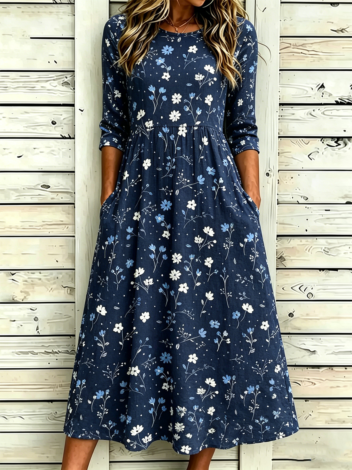 Loose Others Floral Vintage Dress With No