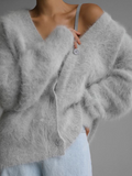 Thickened Imitation Mink Knitted Cardigan 2025 New Lazy Style Design Loose Temperament V-neck Sweater Cardigan
