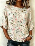 Cotton And Linen Floral Vintage Loose Casual Top