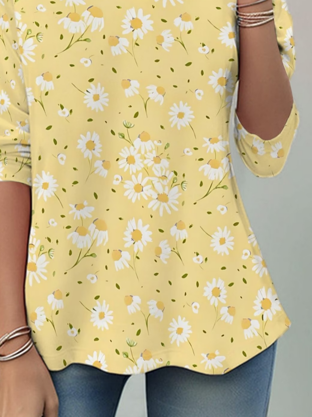 Women's Long Sleeve T-shirt Spring/Fall Yellow Floral Jersey Crew Neck Daily Going Out Casual Top