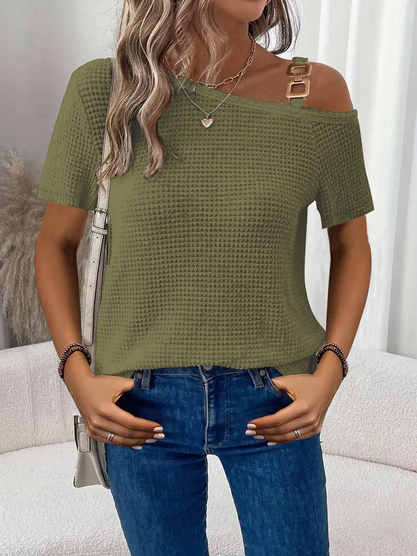 Women's Short Sleeve T-shirt Summer White Plain Split Joint Asymmetrical Daily Going Out Casual Top