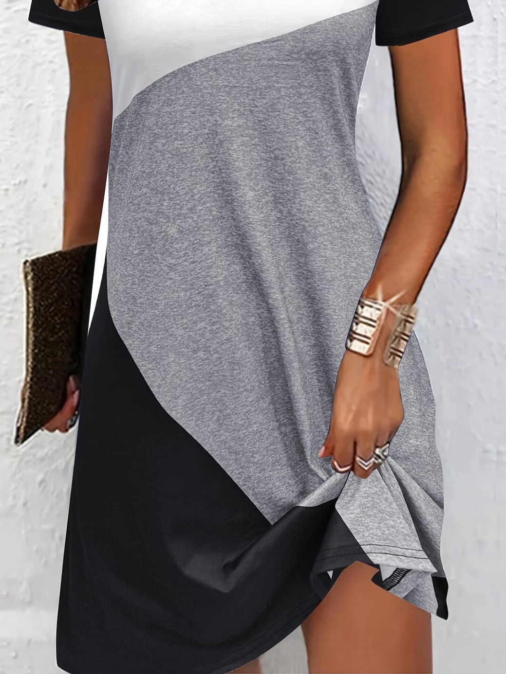 Women's Short Sleeve Summer As Picture Multicolor Block Printing Crew Neck Daily Going Out Casual Midi A-Line T-Shirt Dress Dress