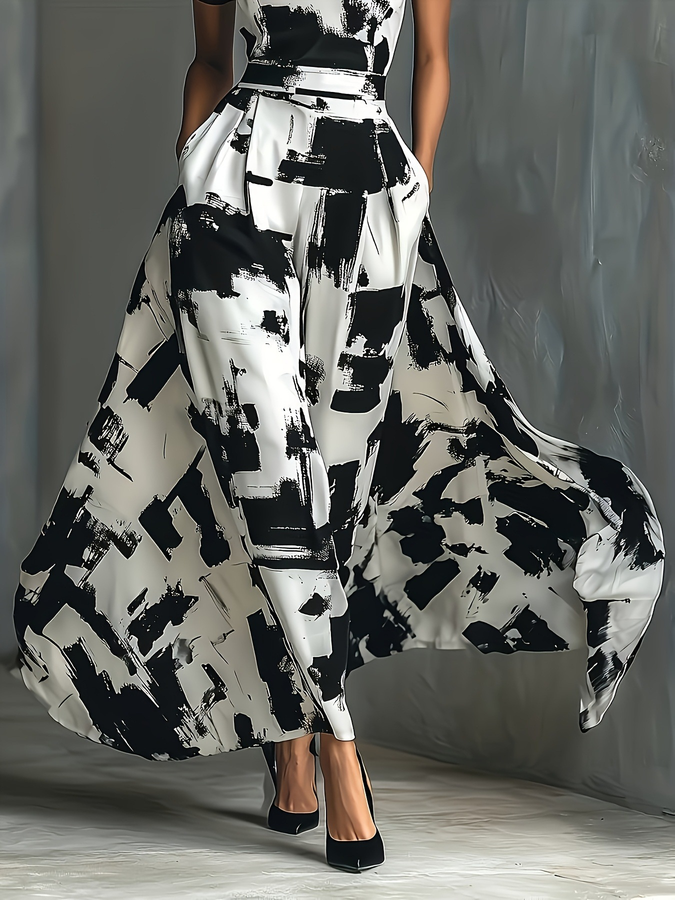 Abstract Printed Tight Round Neck Sleeveless Elegant Casual Maxi Dress