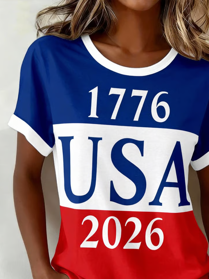 Women's Short Sleeve T-shirt Summer As Picture America Flag Printing Jersey Crew Neck Daily Going Out Casual Top