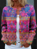 Retro Floral Pattern Art Print Button Cardigan Sweater