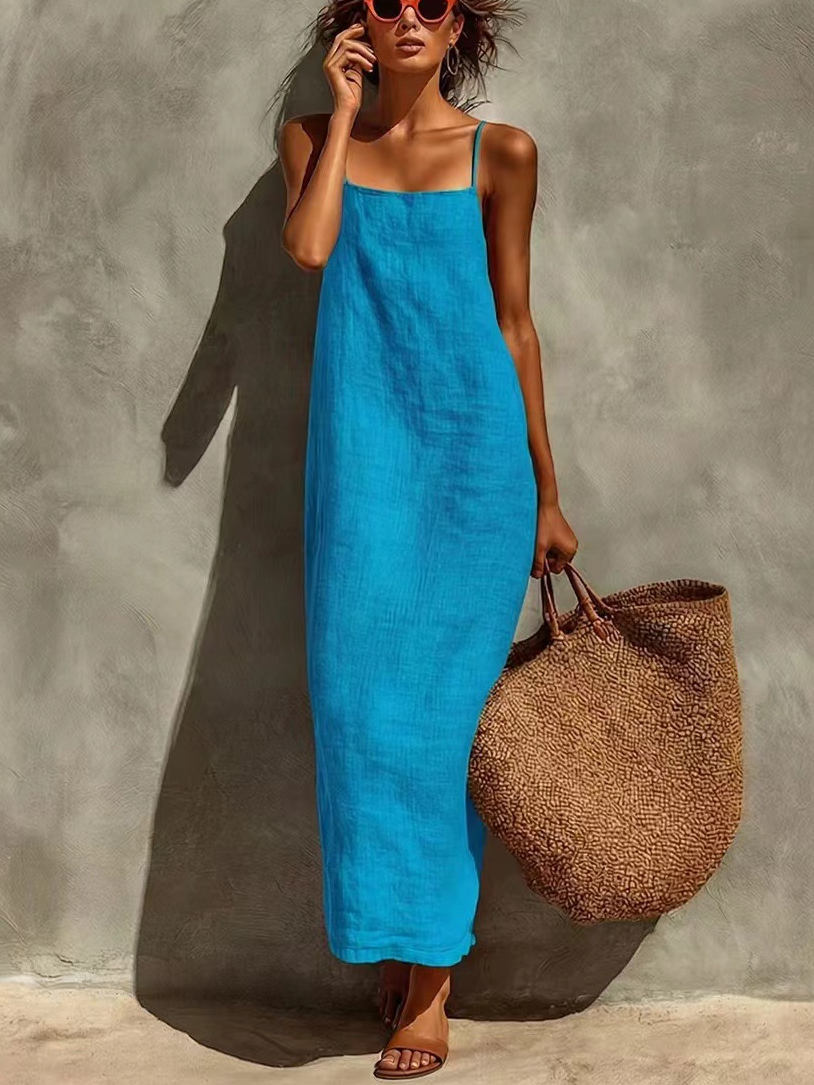 Casual Plain Spaghetti Midi Dress