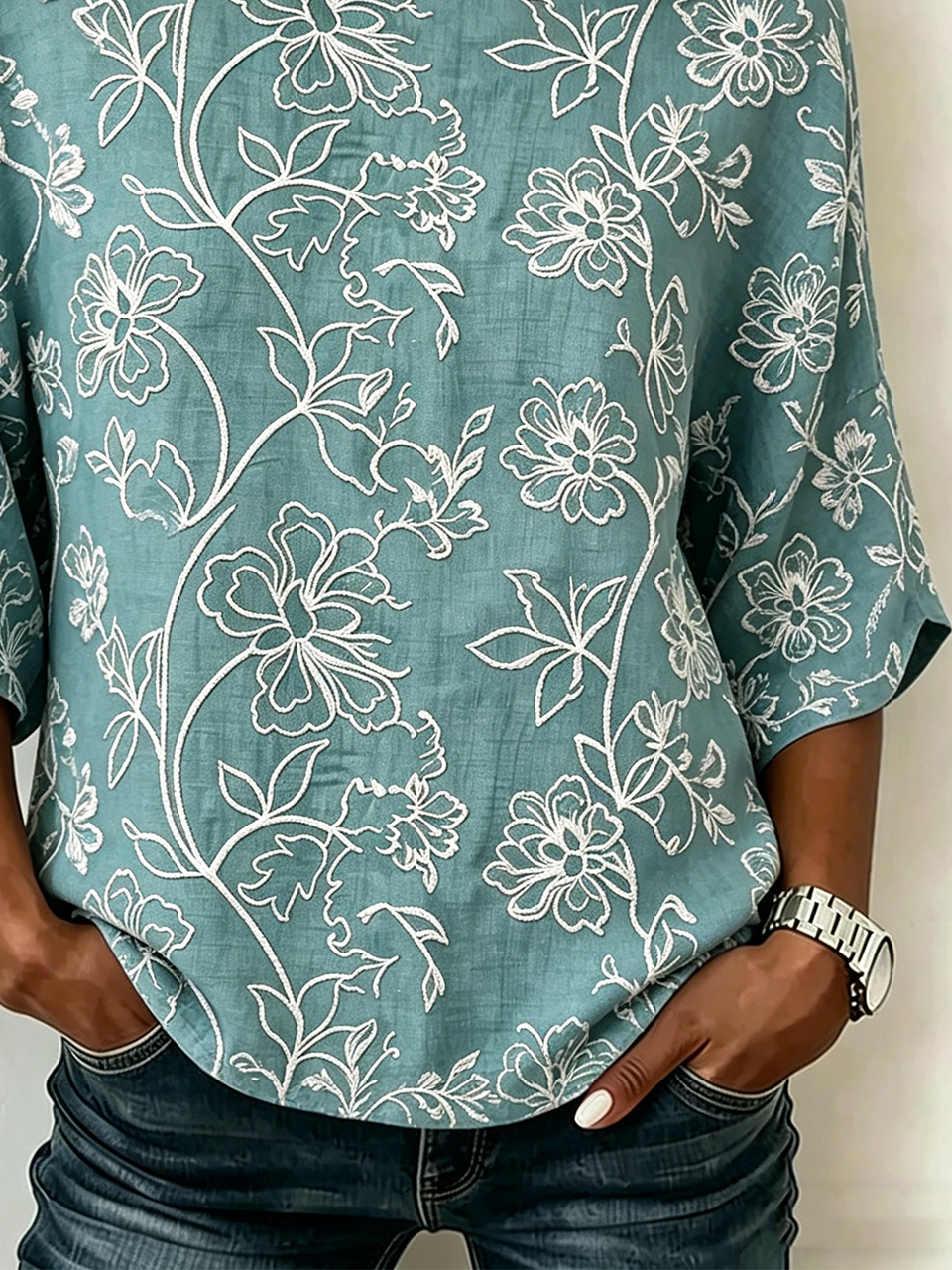 Vintage Floral Loose Cotton And Linen Shirt