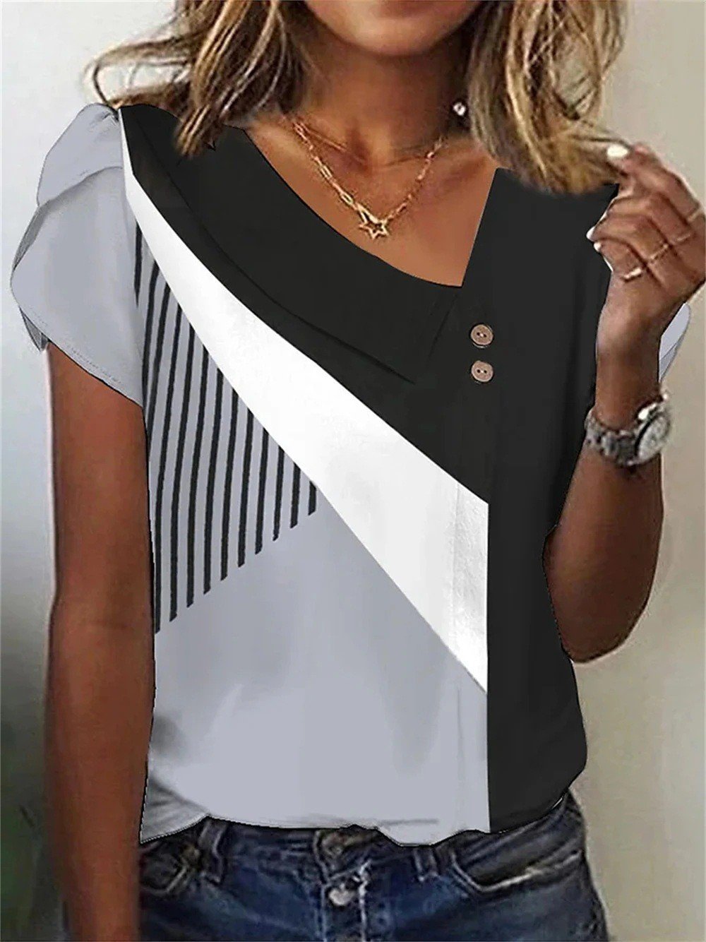 Women's Short Sleeve T-shirt Summer Green Plain Buckle Asymmetrical Daily Going Out Casual Top