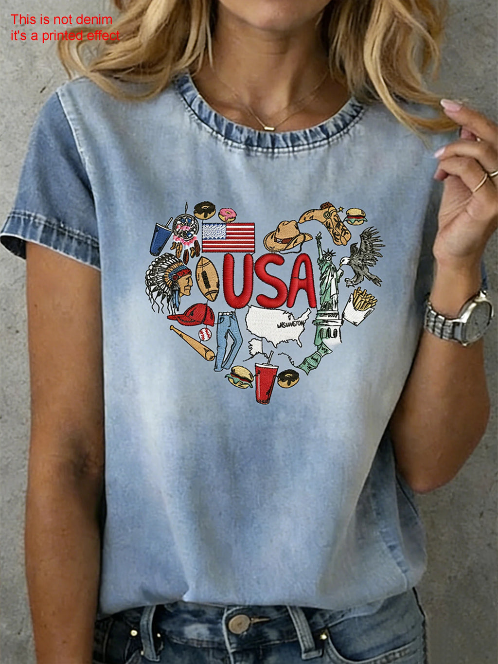 Cotton 3D Printing Butterfly Round Neck Short Sleeve 250th Anniversary Letter Pattern Summer Casual T-Shirt