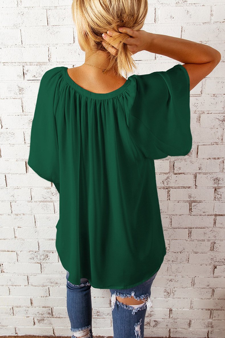 Elegant Loose Plain V Neck T-Shirt