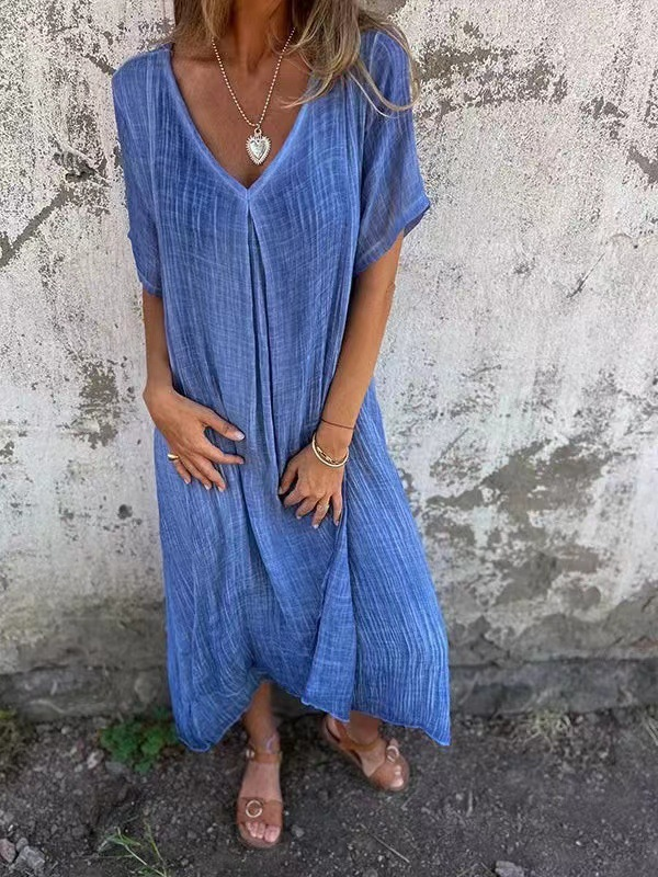 Casual Plain V Neck Midi Dress